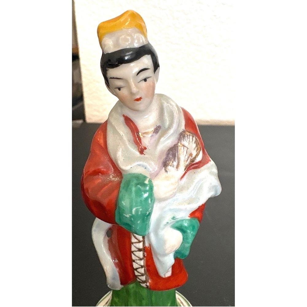 VTG Occupied Japan Porcelain Figurineβ Woman with Child Red Green 5"